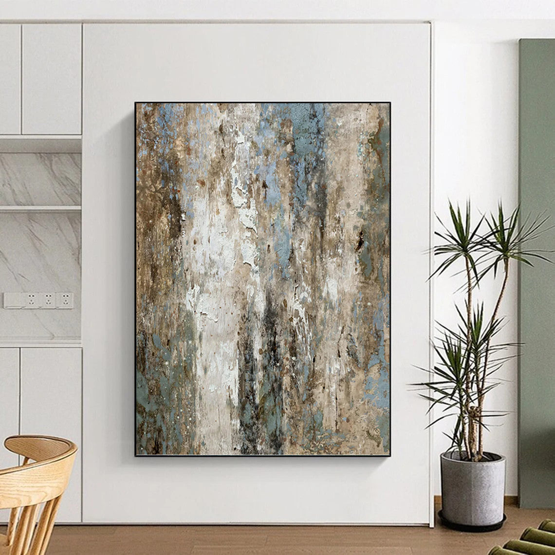 “Aged Patina” - Blue, Gray, Brown & White Textured Abstract Painting On Canvas DKH1531