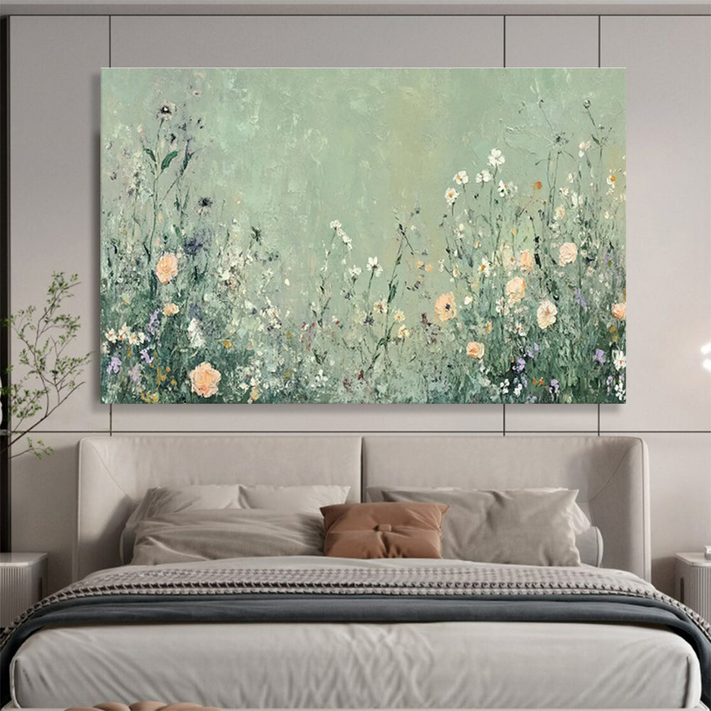 Wildflower Meadow On Green Background Painting On Canvas DKH668