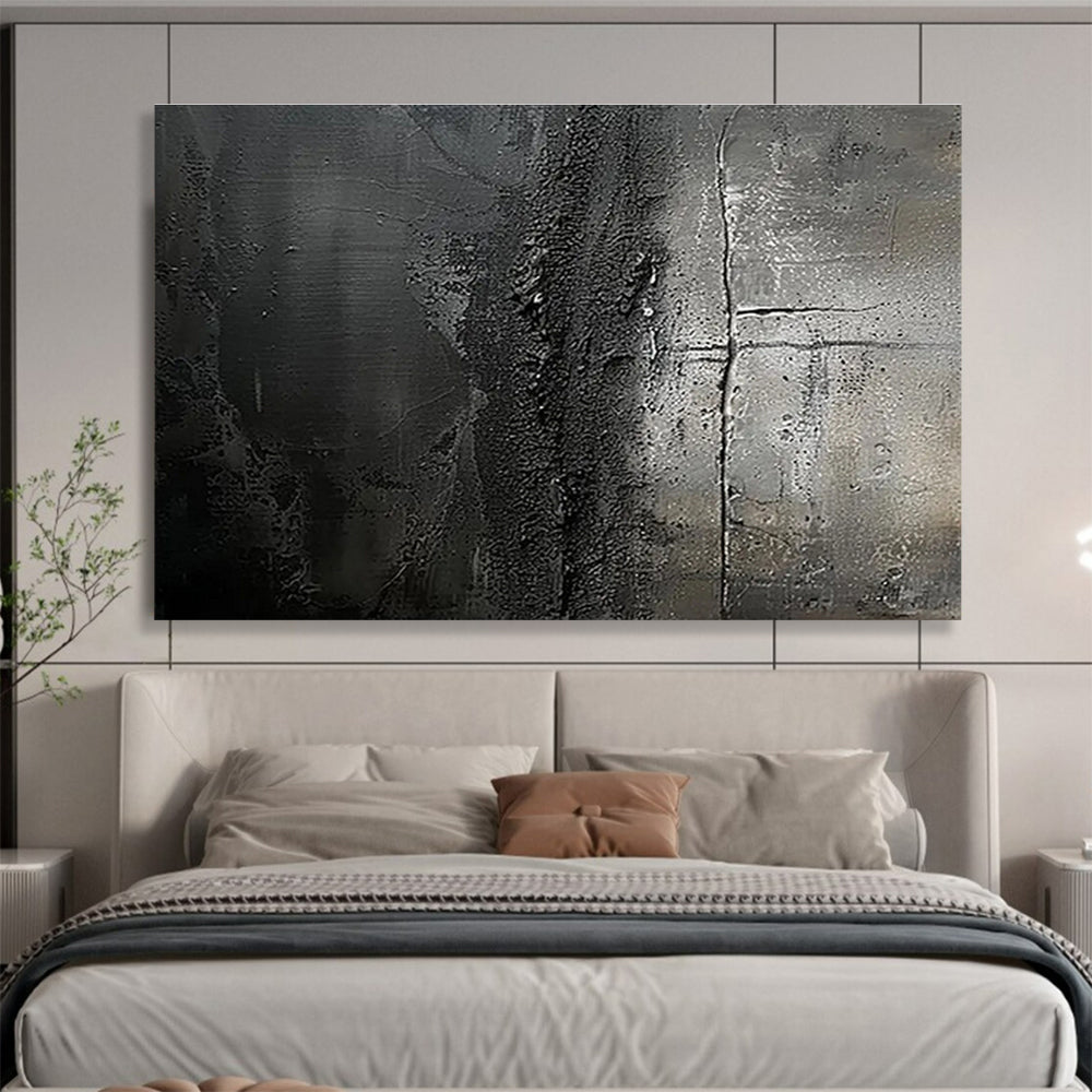 Dark Gray Textured Abstract “Moody Textured Depths” Painting On Canvas DKH150