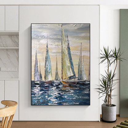 “Sailing Regatta at Sunset” – Impasto Seascape Oil CT2095