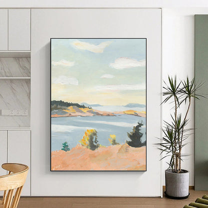 Bright, Airy Coastal View - Landscape Painting On Canvas DKH1460