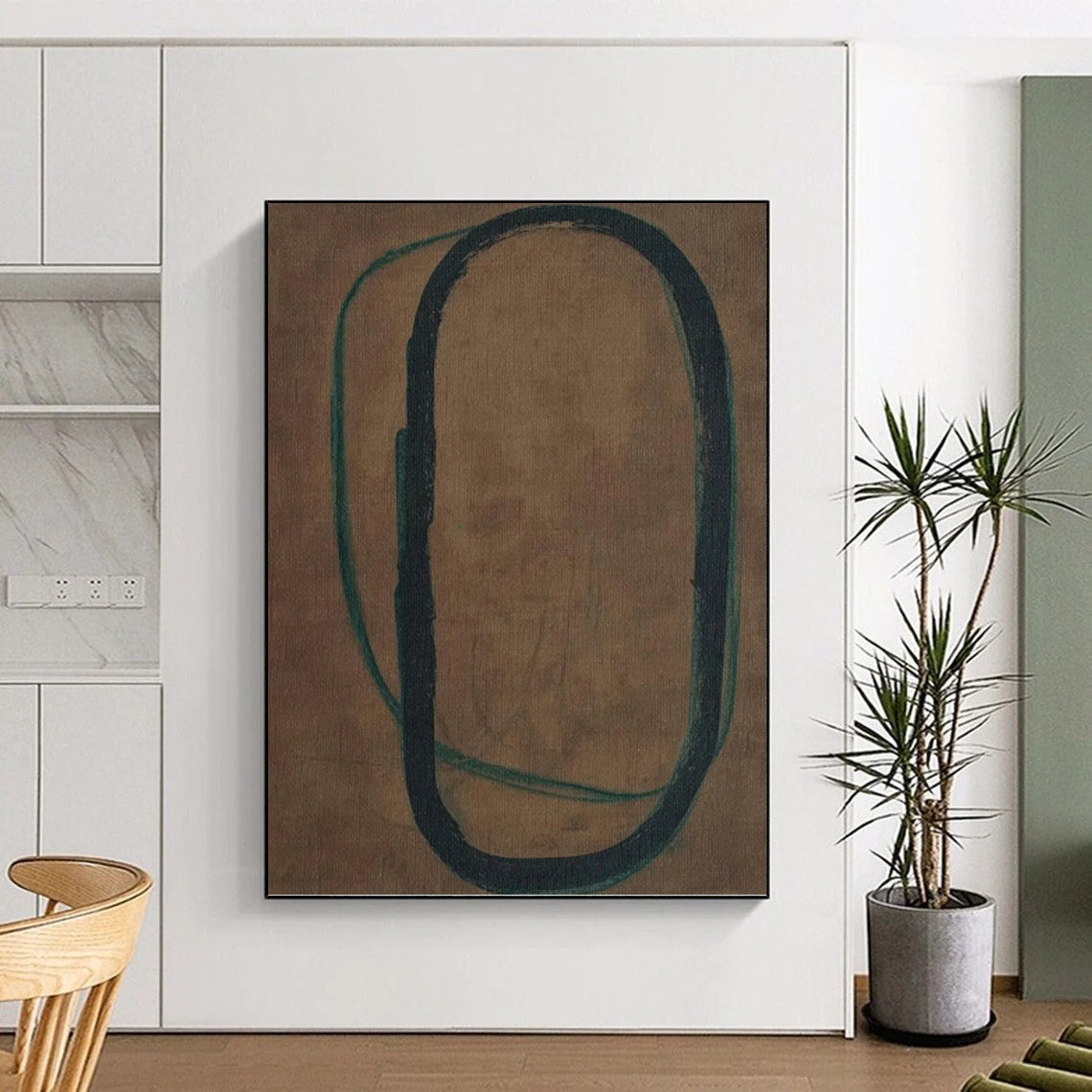 Brown, Green & Black - Looping Forms Painting On Canvas DKH1153
