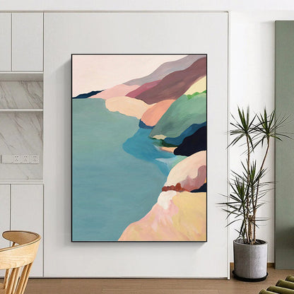 Pastel - Hued Coastal Landscape - Landscape Painting On Canvas DKH1456