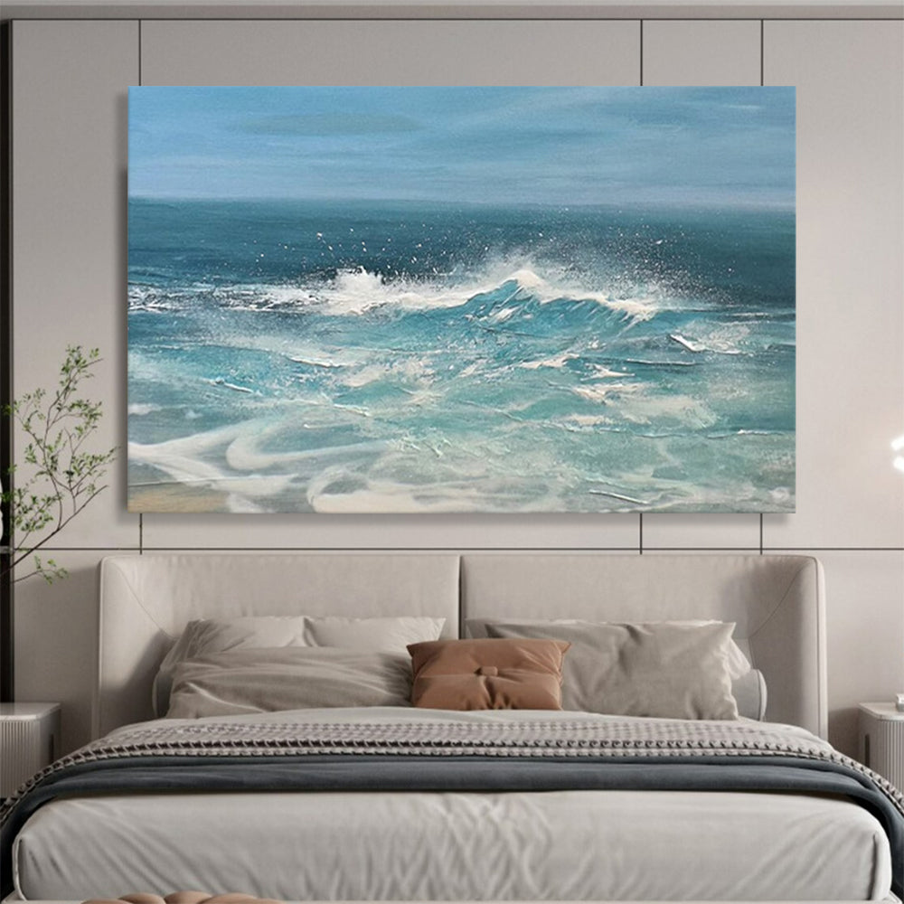 “Blue, White, Crashing Waves ‘Dynamic Surf’” - Realist Seascape Painting On Canvas DLZ025