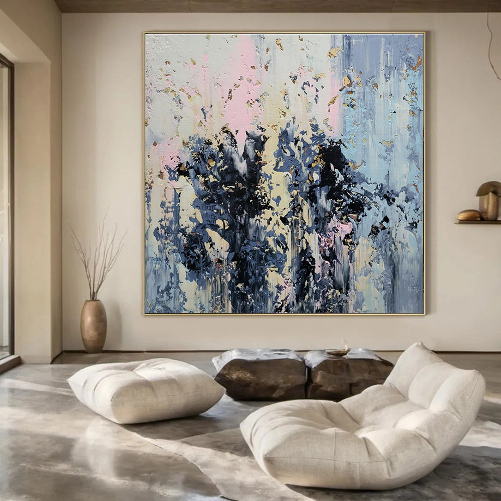 Pink - Blue - Gold Abstract Textures - Abstract Expressionist Acrylic Painting CT1404