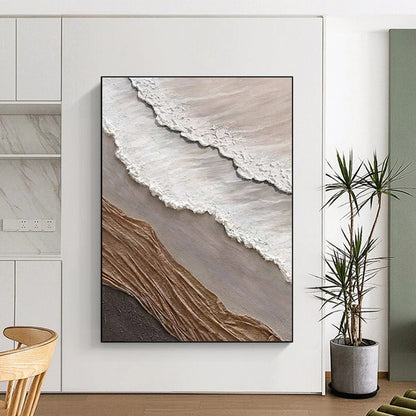 “White, Brown, Gray Textured Coast ‘Eroded Elegance’” - Mixed - Media Beach Painting On Canvas DTP344