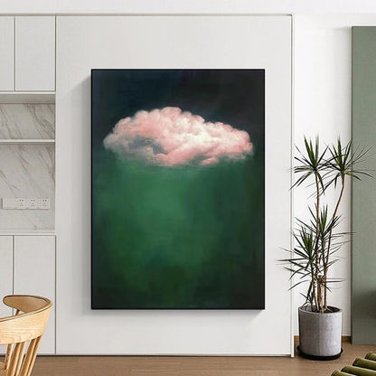 “Pink Cloud in Green Depths” - Surreal Cloud Painting CT1984