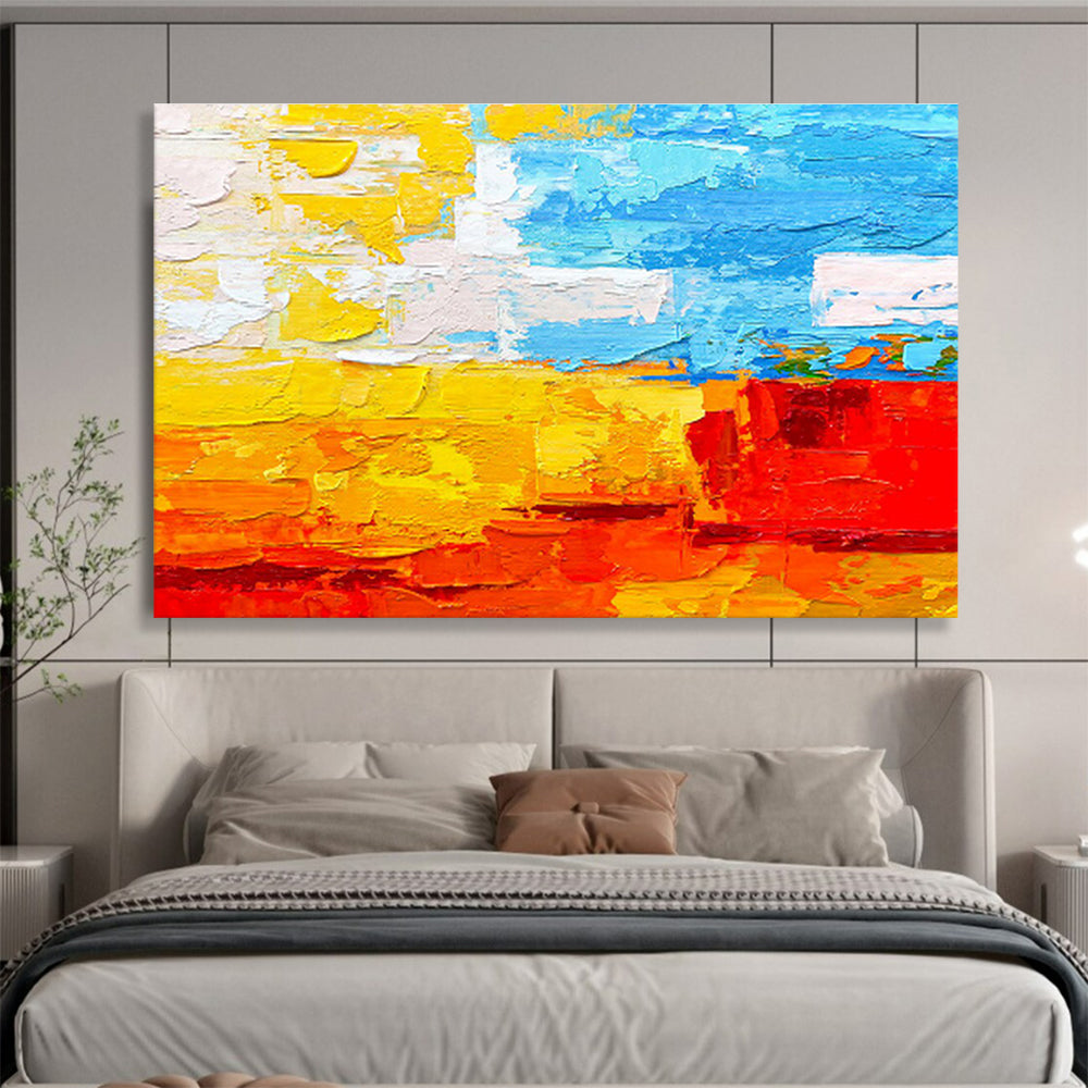 Bright Color Block Abstract Vibrant Layered Abstract Painting On Canvas DKH270
