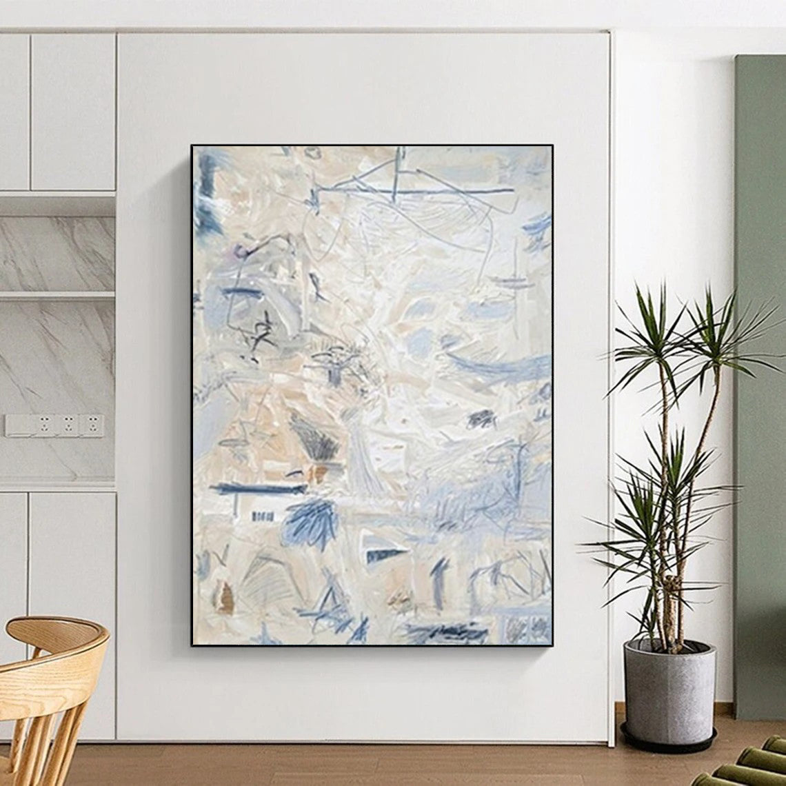 “Blue - Beige Abstract Layers” - Abstract Expressionist Painting On Canvas DTP144