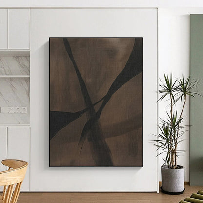 “Chocolate Ribbons” - Dark Brown Abstract Stripes Painting On Canvas DKH1159