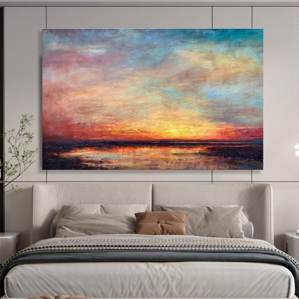 “Vibrant Colorful Sunset Sky” - Expressive Landscape Painting On Canvas DKH776