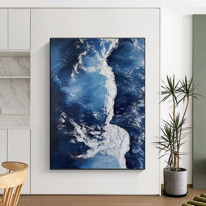 “Dynamic Blue and White Waves”，Abstract Impasto Style CT0669