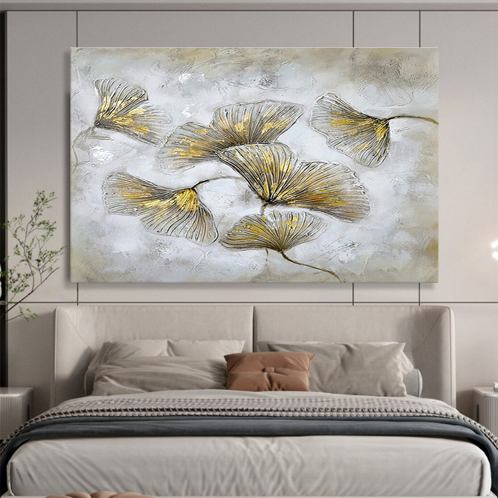 “Gilded Ginkgo Leaves” - Textured Botanical Painting On Canvas DKH790