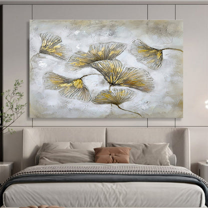 “Gilded Ginkgo Leaves” - Textured Botanical Painting On Canvas DKH790