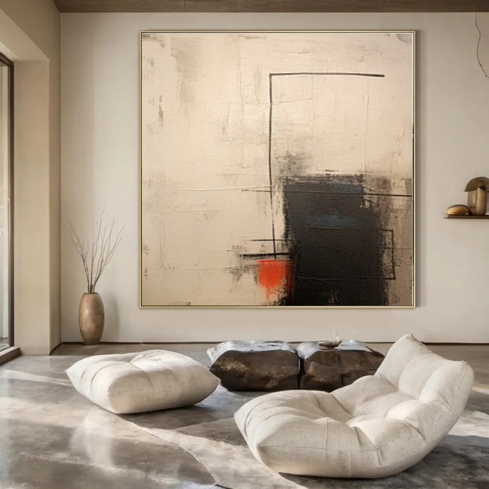 Linear Abstraction in Neutrals & Red - Abstract Geometric Oil CT1291