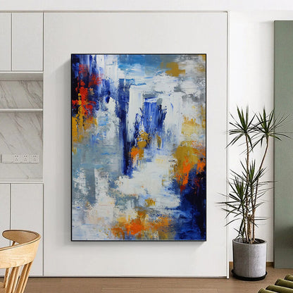 Vibrant Blue, White, and Orange Abstract - Abstract Painting On Canvas DKH1338
