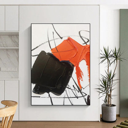 “Orange - Black - White Dynamic Strokes” ，Abstract Acrylic Painting CT0786