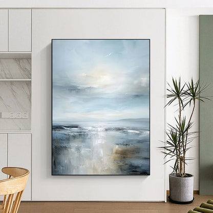 “Serene Gray - Blue Seascape” - Impressionist Seascape Painting On Canvas DTP059