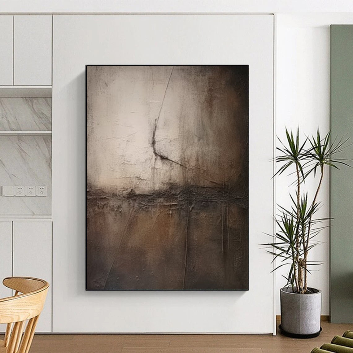 “Gray, Brown Textured Minimalism ‘Subtle Depth’” - Impasto Abstract Painting On Canvas DTP357