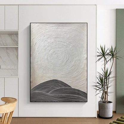 Black - and - White Rings and Hills Minimalist Abstract Art CT1960
