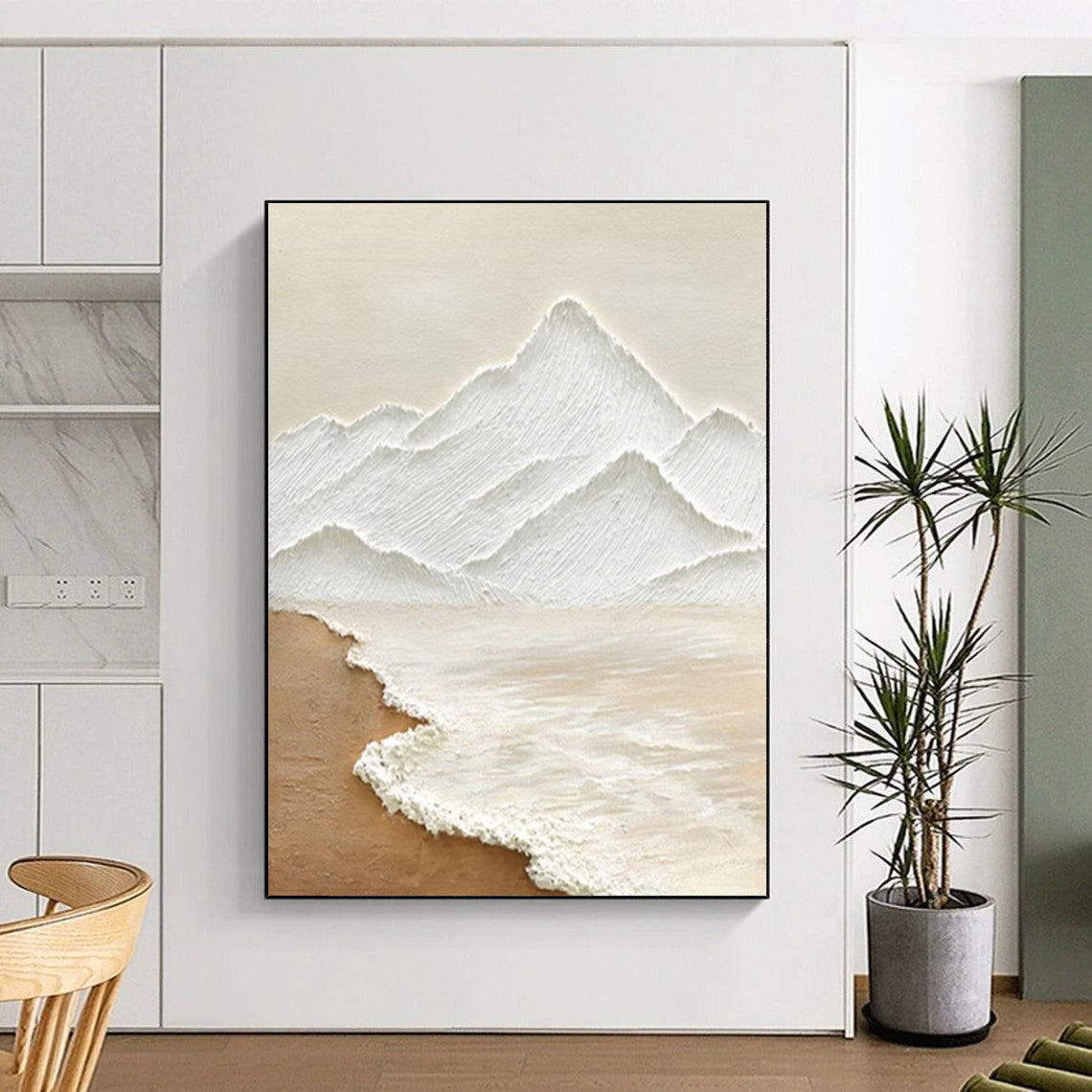 “Textured Mountain - White, Beige 3D Landscape” Painting On Canvas DTP273