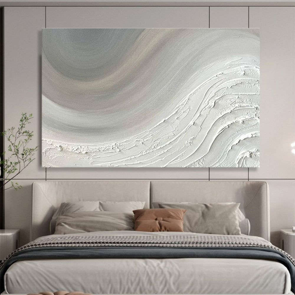 Textured Gray Waves with Shades of Gray, Abstract Impasto Painting On Canvas DKH584