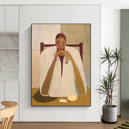 “Seated Figure in White Robe” - Modernist Portrait Painting CT1936