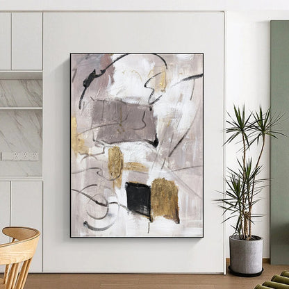 Neutral Abstract with Gold Accents - Minimalist Abstract Painting On Canvas DKH1285