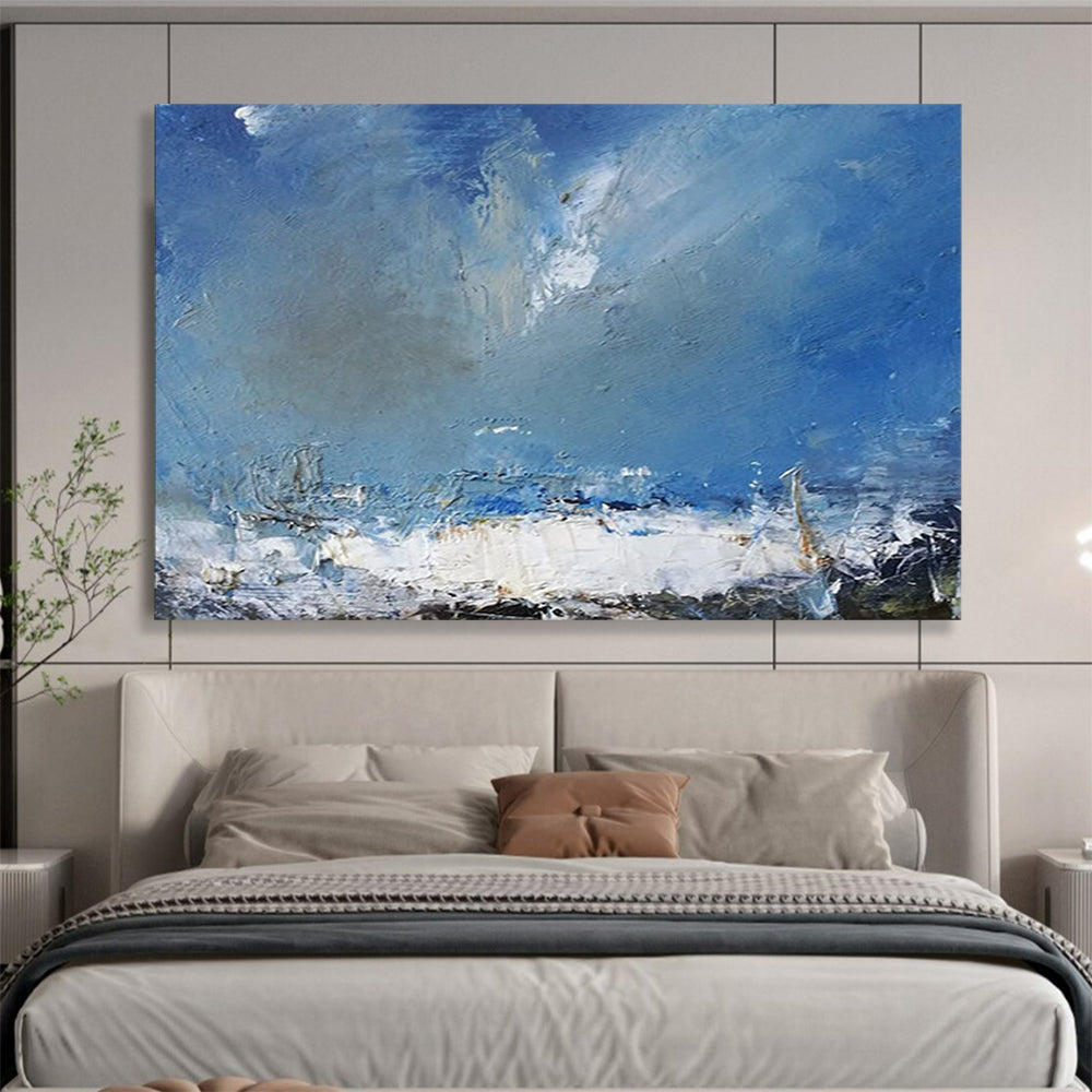 “Blue, White, Textured Seaside ‘Rough Coastal Sky’” - Impasto Seascape Painting On Canvas DLZ031