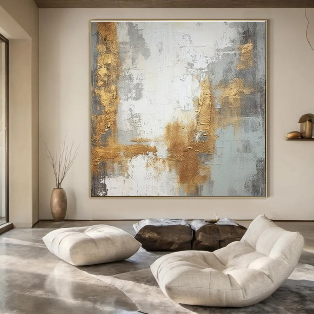 Grey - Gold Textured Abstract - Abstract Impasto Acrylic CT1270
