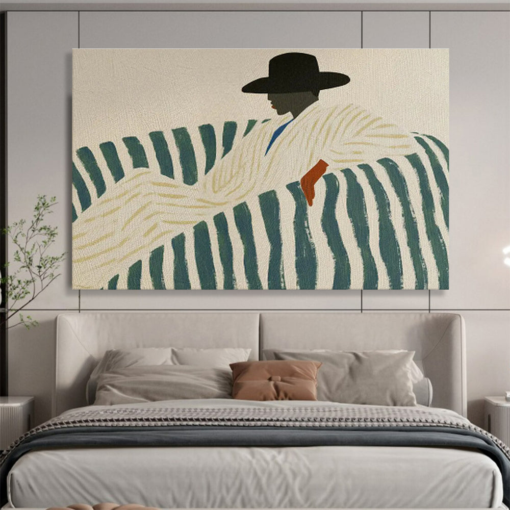 Man on Striped Sofa Stylish Portrait Painting On Canvas DKH229