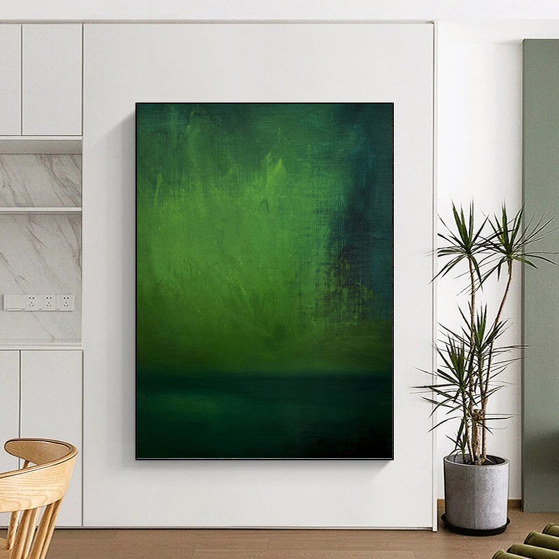 “Mystic Green Depths” - Dark Green & Teal Abstract Landscape Painting On Canvas DKH1188