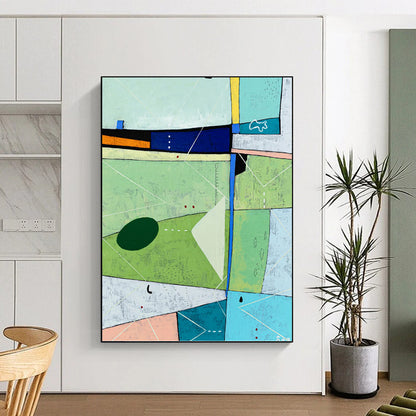 “Green - Dominant Abstract with Colorful Geometric Shapes” - Vibrant Abstract Landscape - Inspired Painting On Canvas DKH1104