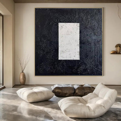 “Textured Black - White Rectangle” – Minimalist Textured Painting CT1078