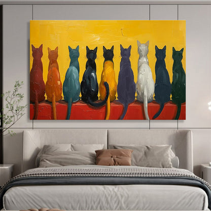“Colorful Cat Lineup” - Whimsical Animal Painting On Canvas DKH838