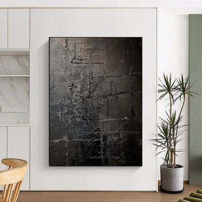 “Textured Black Grid Abstract” - Abstract Painting CT2363