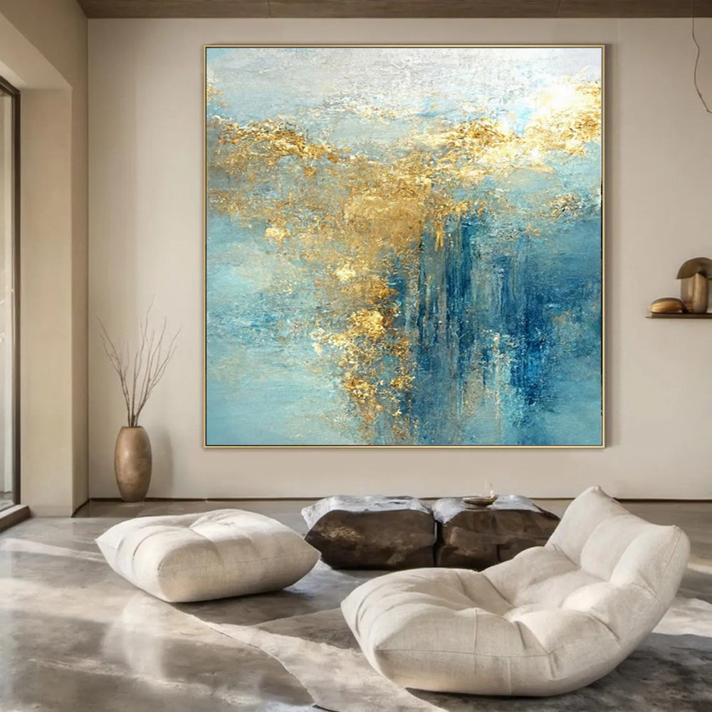 “Blue, Gold Cloud - like Flow” – Romantic Abstract Art CT1010