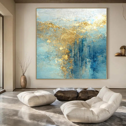 “Blue, Gold Cloud - like Flow” – Romantic Abstract Art CT1010