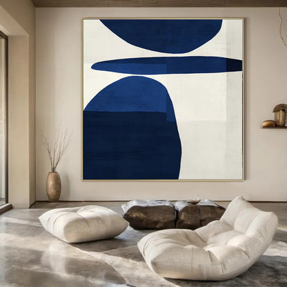 “Bold Blue Shapes on White” – Abstract Geometric Painting CT1063