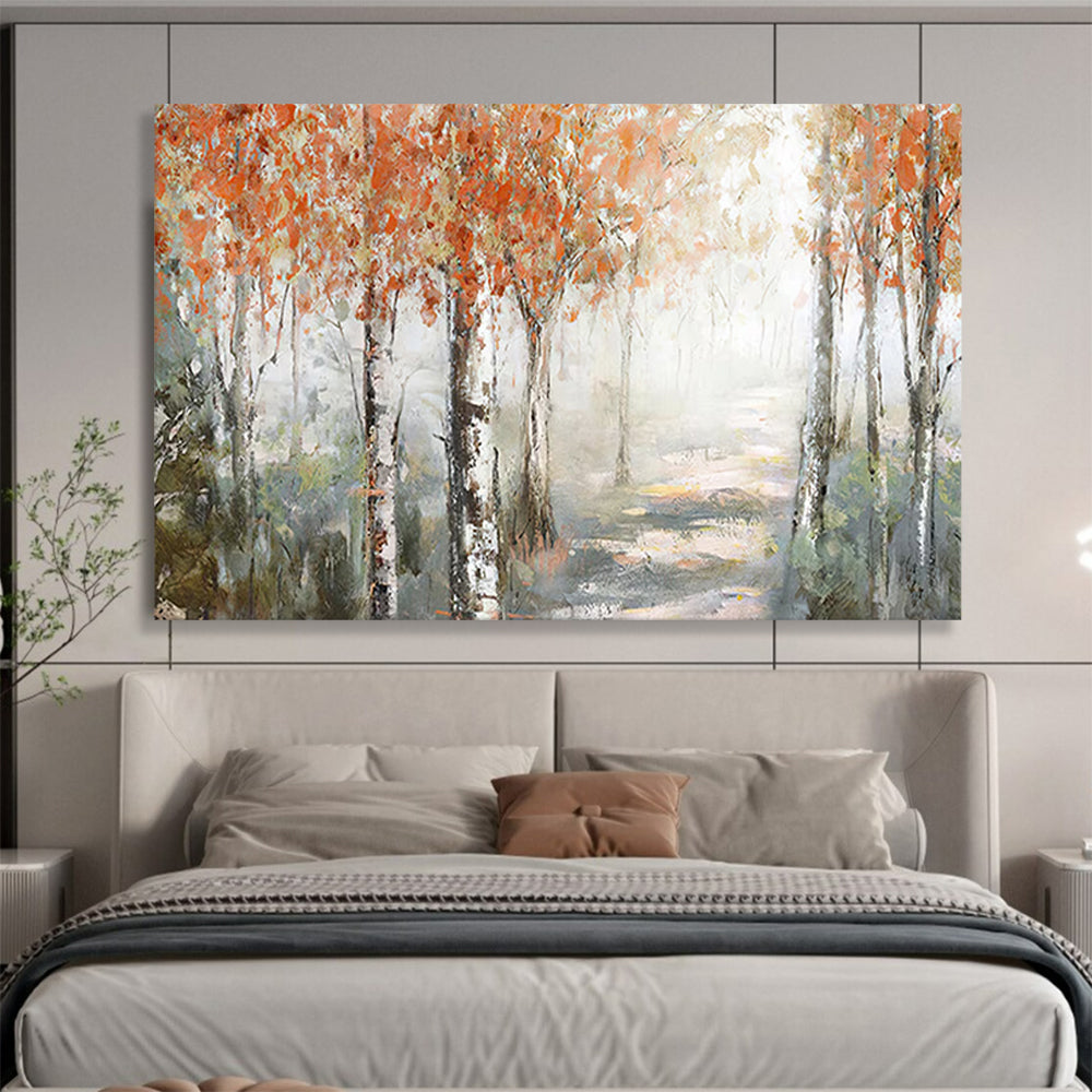 Orange and Gray Autumn Forest Path - Impressionist Landscape Painting On Canvas DLZ222