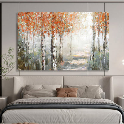Orange and Gray Autumn Forest Path - Impressionist Landscape Painting On Canvas DLZ222