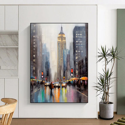 “Rainy Cityscape: Impasto Urban Art” - Impressionist Oil on Canvas CT1912