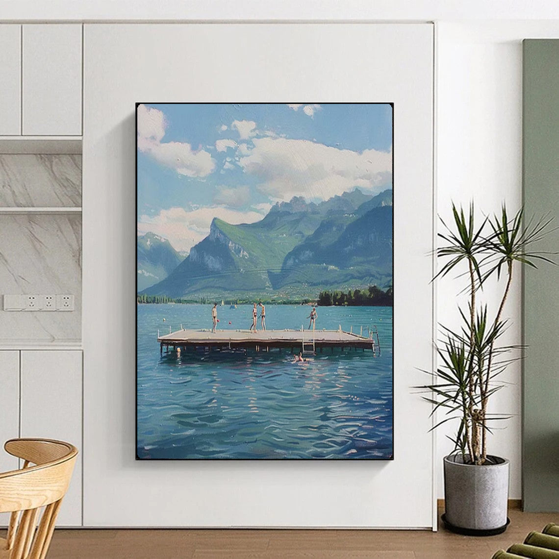“Lakeside Mountain Retreat” – Realistic Landscape Painting On Canvas CT2119