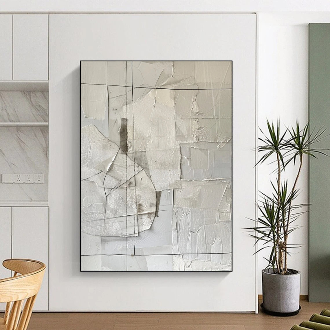 “White Abstract Collage” - Contemporary Mixed - Media Painting On Canvas DTP017