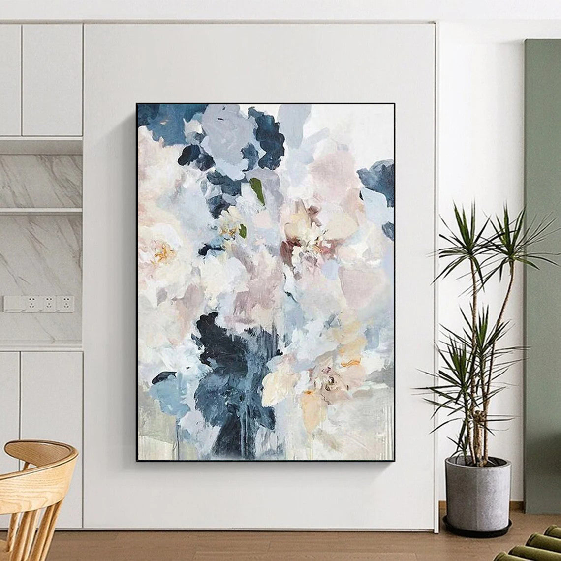 “Pastel Floral Dream” - Pink, Blue & White Flower - Themed Painting On Canvas DKH0929