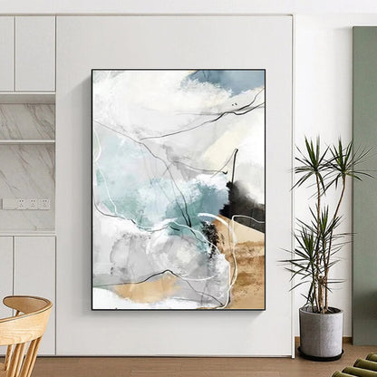 Soft Blue, Gray, and Line Abstract - Abstract Painting On Canvas DKH1337