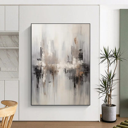 “Neutral Cityscape Abstraction” - Abstract Cityscape Painting On Canvas DTP122