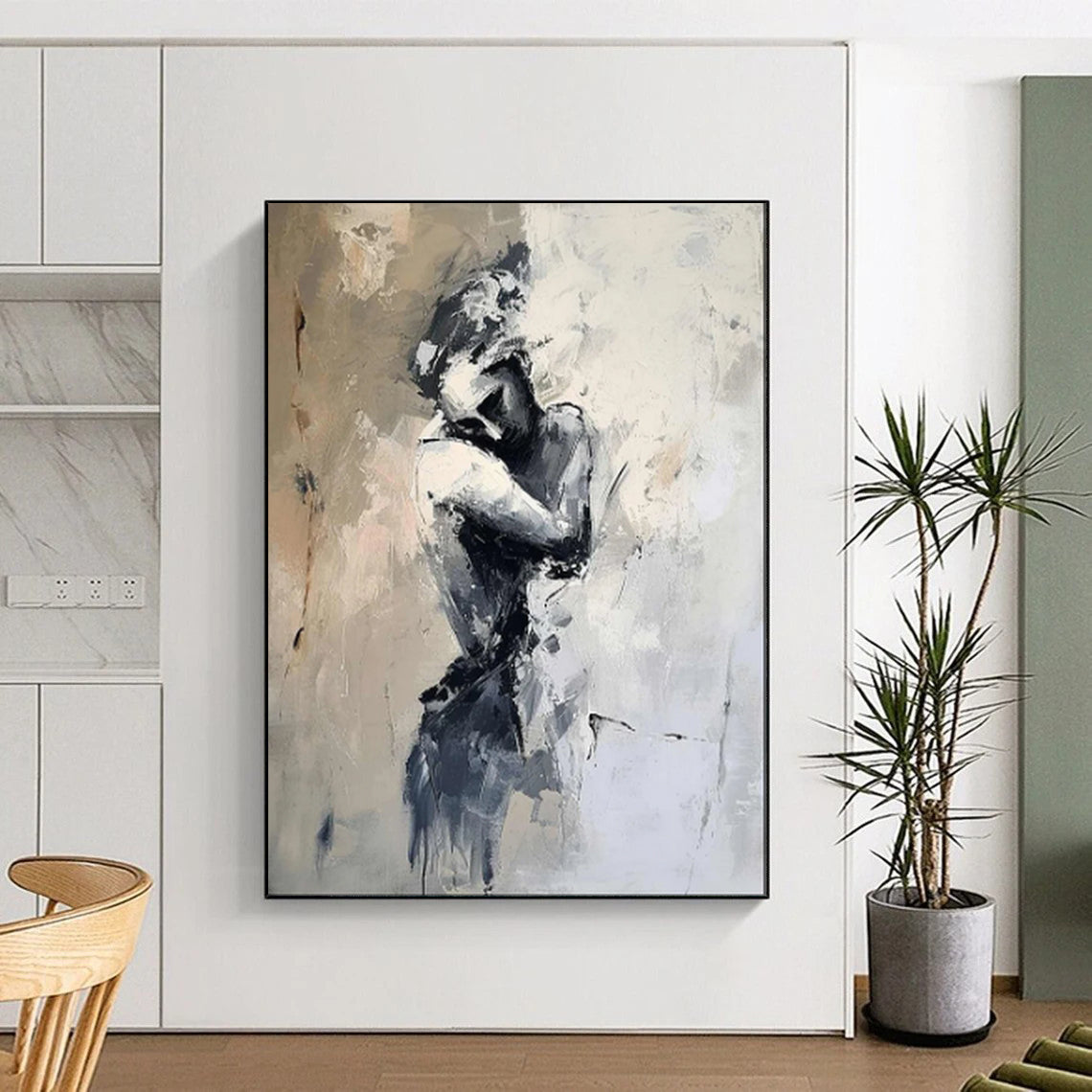 Monochrome Tones, Contorted Figure - "Inner Struggle" - Abstract Figurative Painting CT1832