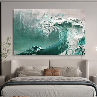 Turquoise and White Wave - Impasto Seascape Painting On Canvas DLZ232