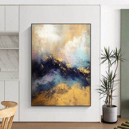 “Gold and Blue Abstract Waves” - Contemporary Landscape Art CT1941